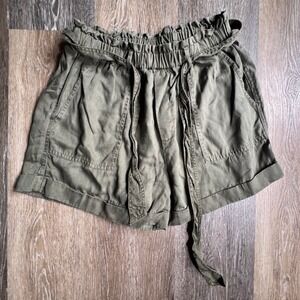 Lucky Brand Shorts Womens Small Olive Green Paperbag Waist Tie Utility Cuffed